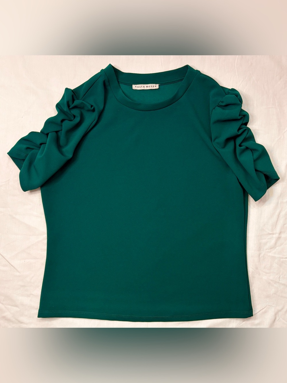Haute Monde Emerald Green Short Ruffle Sleeve Business Casual Top